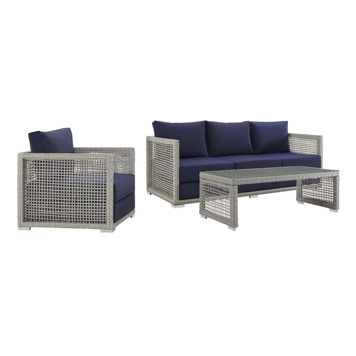 Aura 3-Piece Outdoor Patio Wicker Rattan Set - Cozy and Stylish Seating for Compact Outdoor Spaces
