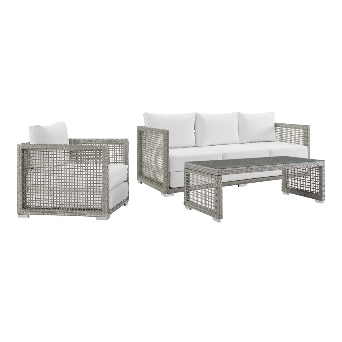Aura 3-Piece Outdoor Patio Wicker Rattan Set - Cozy and Stylish Seating for Compact Outdoor Spaces