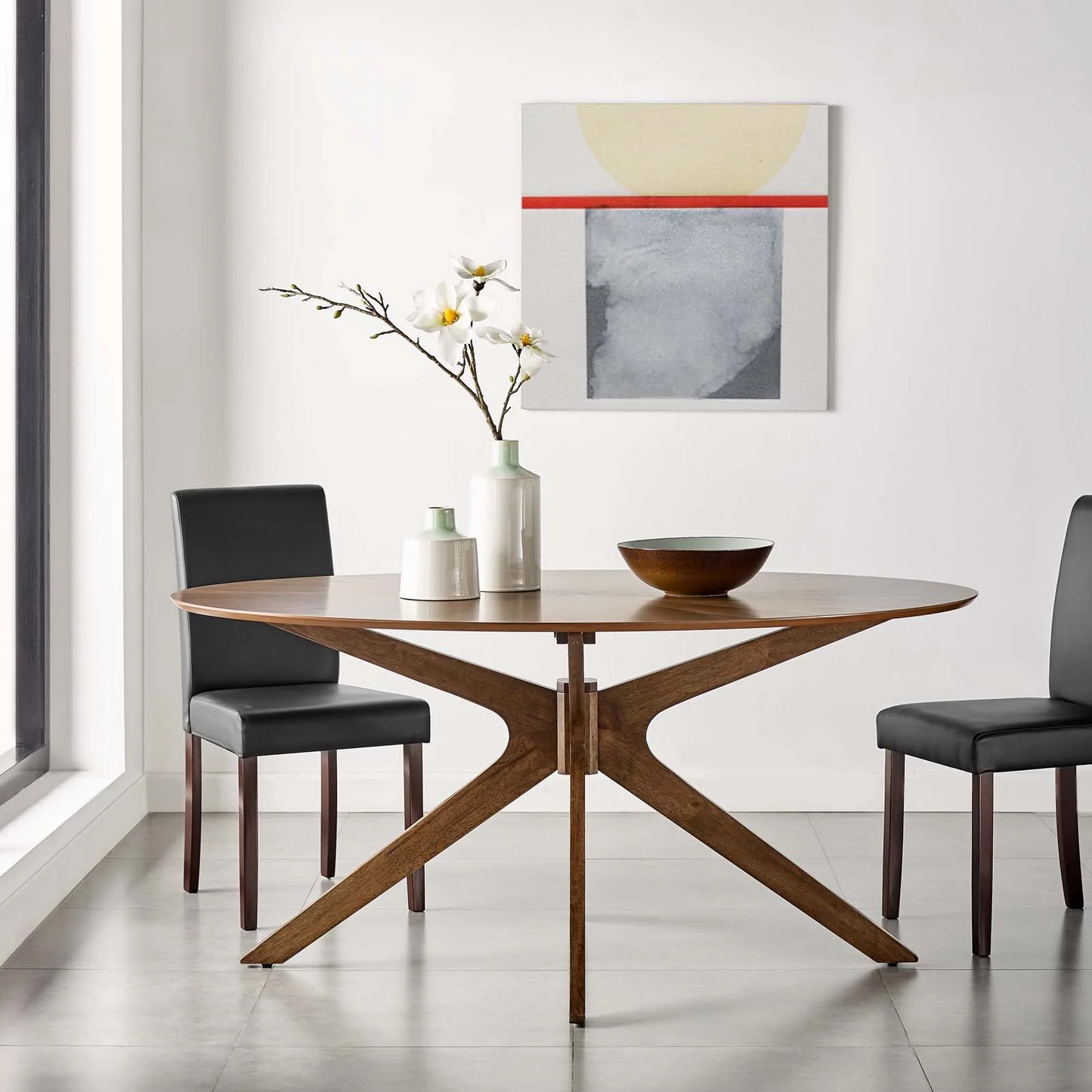Crossroads 63" Oval Wood Dining Table - Mid-Century Modern Design, Seats Up to Six, Sturdy Construction