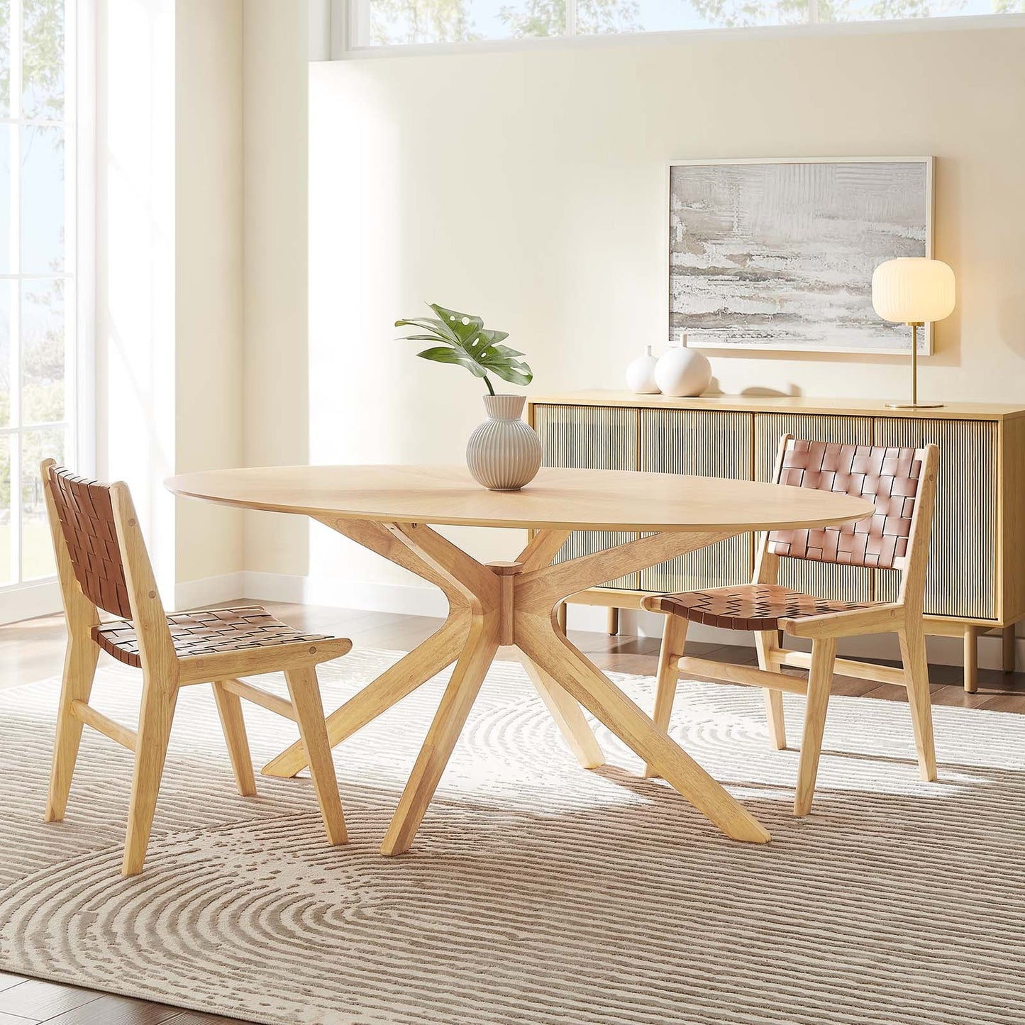 Crossroads 71" Oval Wood Dining Table β Modern Rubberwood Design, Seats 6, Ideal for Stylish Gatherings