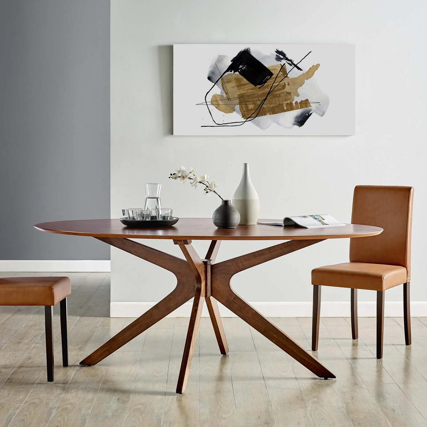 Crossroads 71" Oval Wood Dining Table - Modern Rubberwood Design, Seats 6, Perfect for Stylish Gatherings