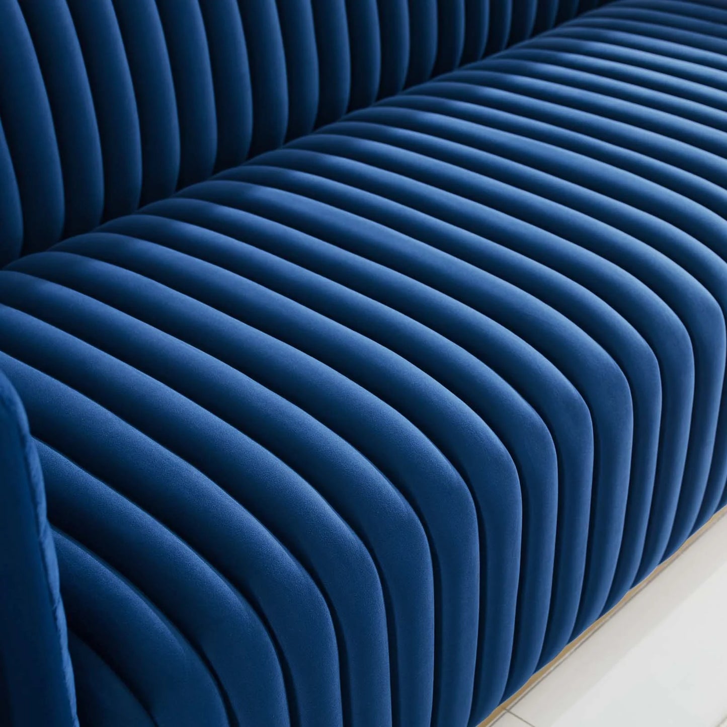 Charisma Channel Tufted Performance Velvet Living Room Sofa in Navy - Elegant and Luxurious Seating with a Bold, Timeless Design for Modern Spaces