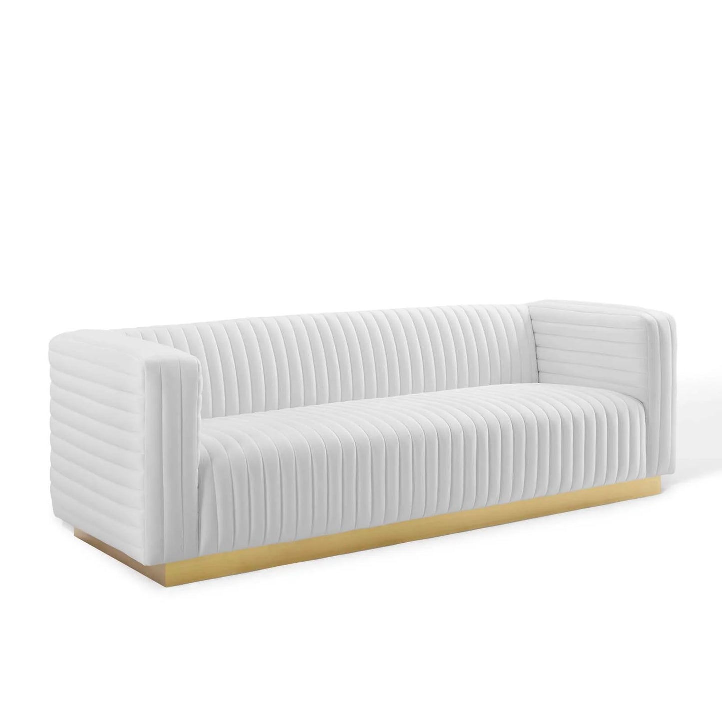 Charisma Channel Tufted Performance Velvet Living Room Sofa in Navy - Elegant and Luxurious Seating with a Bold, Timeless Design for Modern Spaces