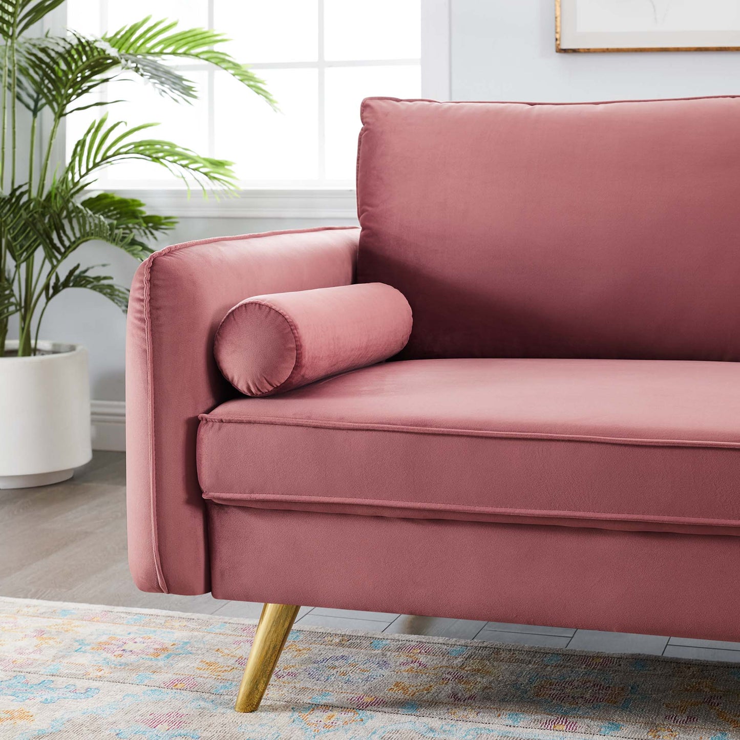 Revive Performance Velvet Sofa in Dusty Rose - Luxurious and Comfortable Seating with a Soft, Elegant Hue for Modern Interiors
