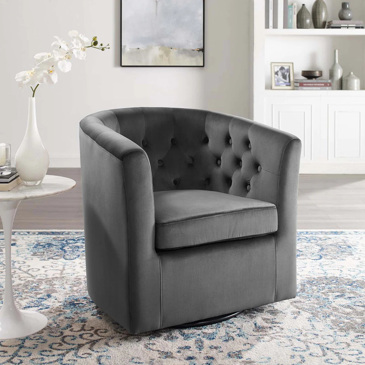 Prospect Tufted Performance Velvet Swivel Armchair - Elegant and Comfortable Seating with a Stylish Swivel Design for Modern Interiors