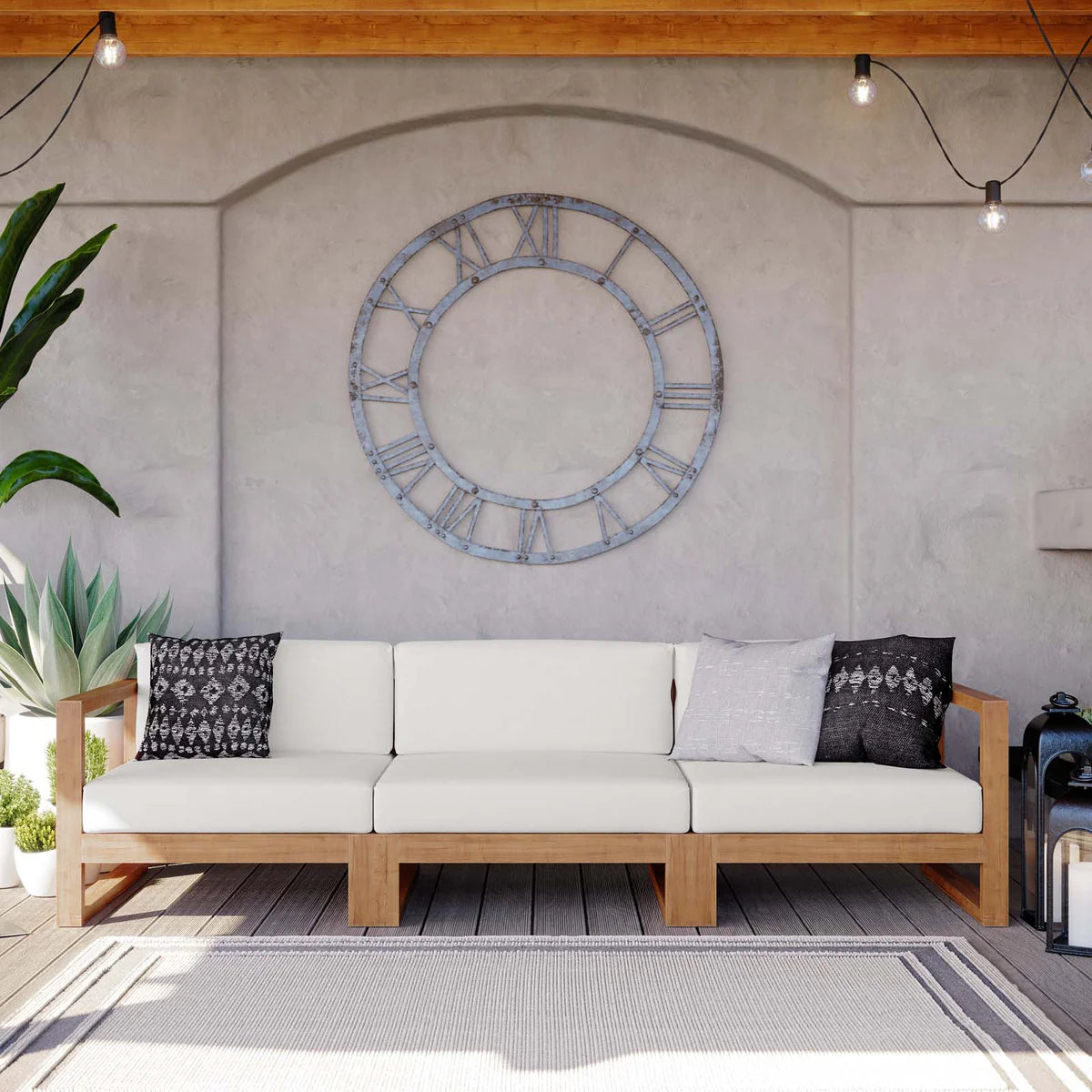 Upland 3-Piece Outdoor Patio Teak Wood Sectional Sofa Set in Natural White - Elegant and Durable Seating for Luxurious Outdoor Spaces