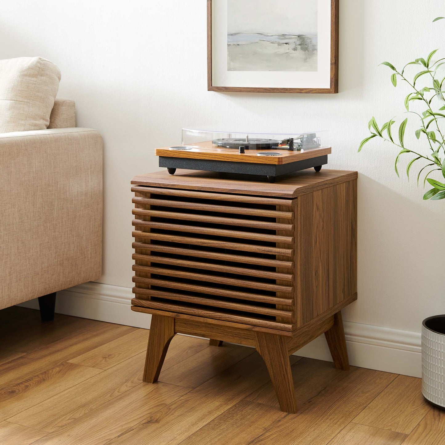 Render Vinyl Record Display Stand - Mid-Century Modern LP Storage & Turntable Console