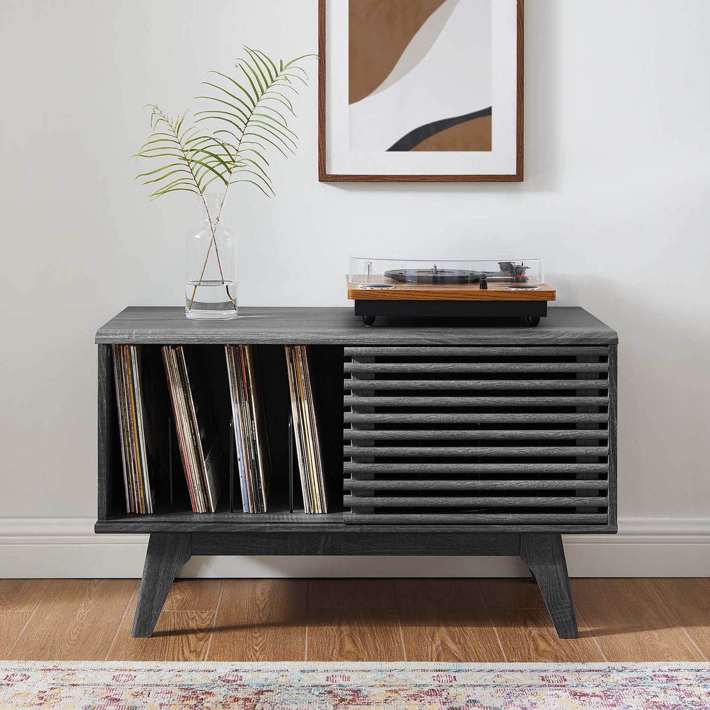 Render Vinyl Record Display Stand - Modern LP Storage & Turntable Console