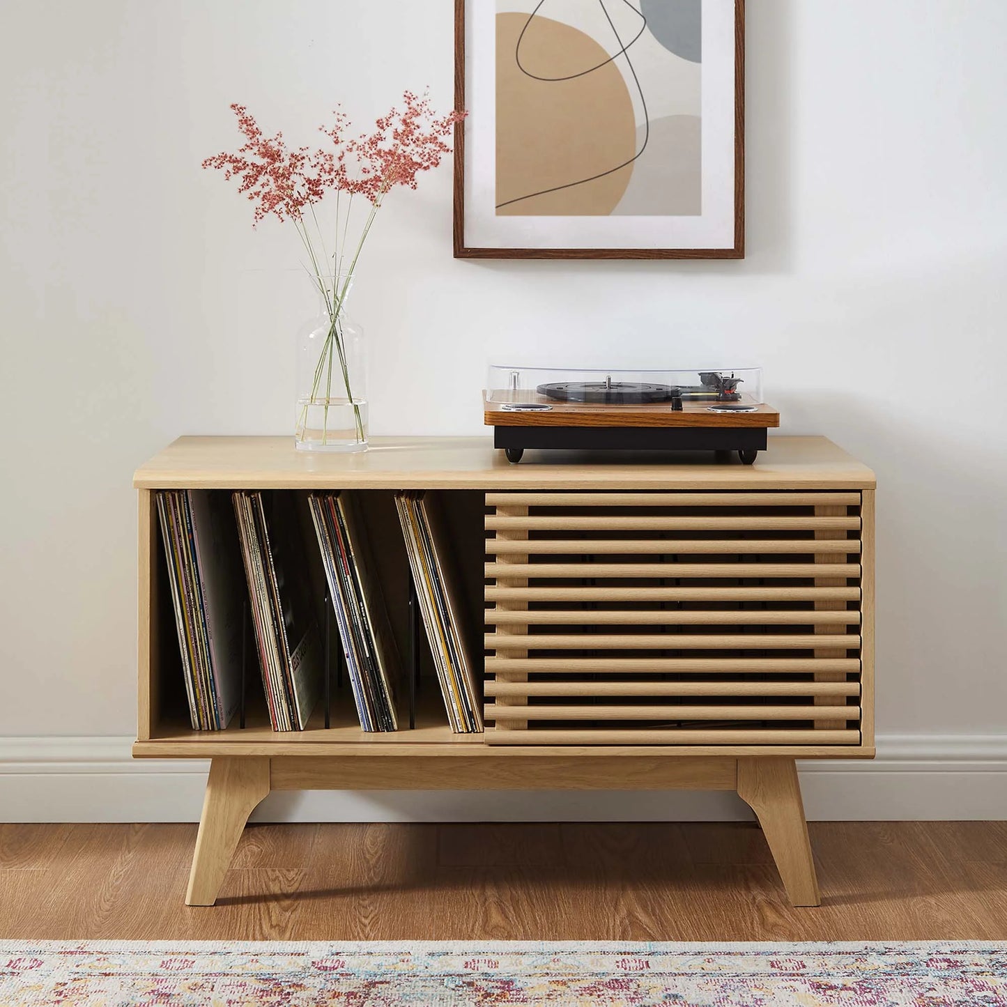 Render Vinyl Record Display Stand - Modern LP Storage & Turntable Console