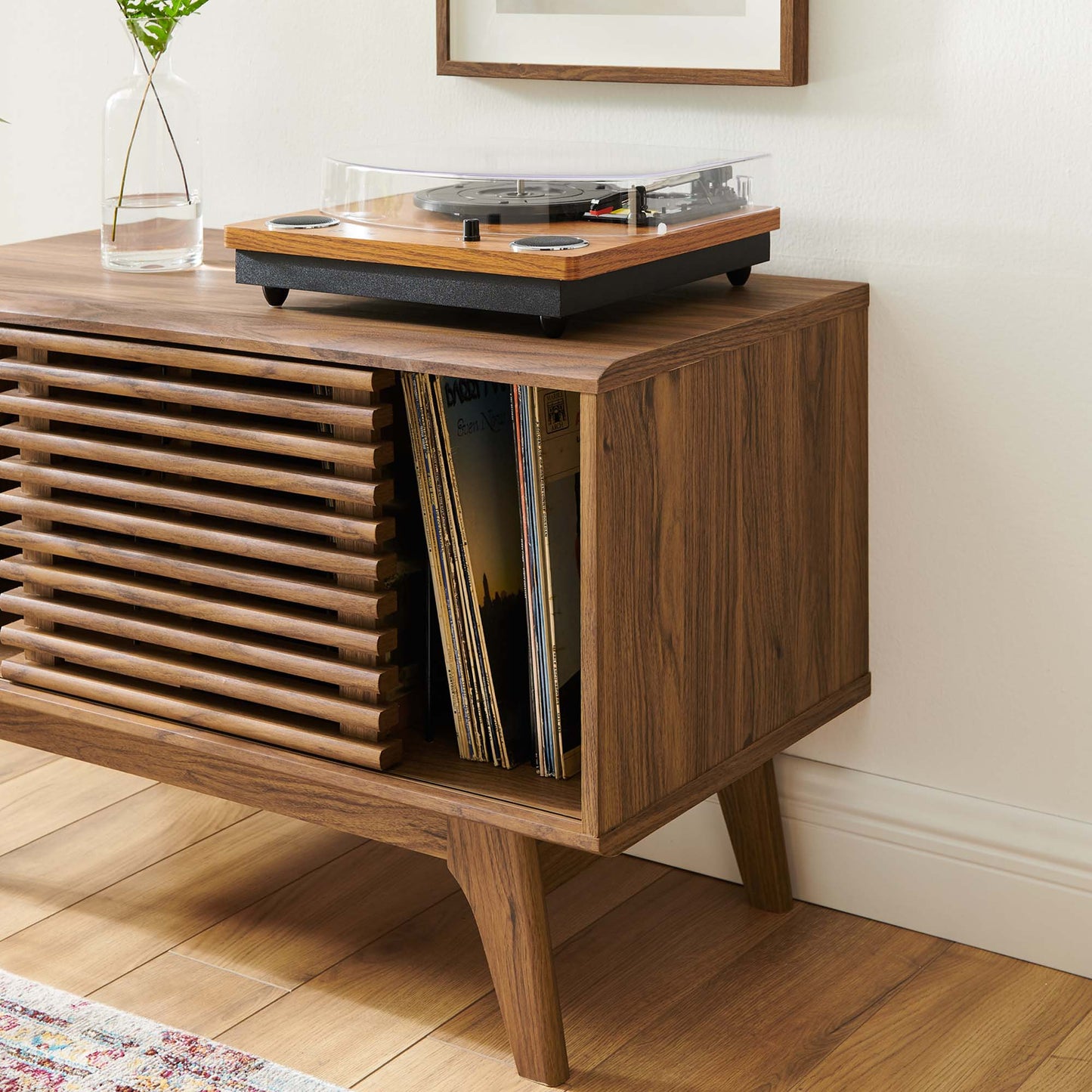 Render Vinyl Record Display Stand - Modern LP Storage & Turntable Console