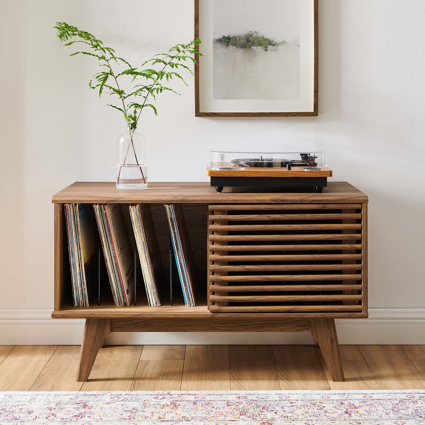 Render Vinyl Record Display Stand - Modern LP Storage & Turntable Console