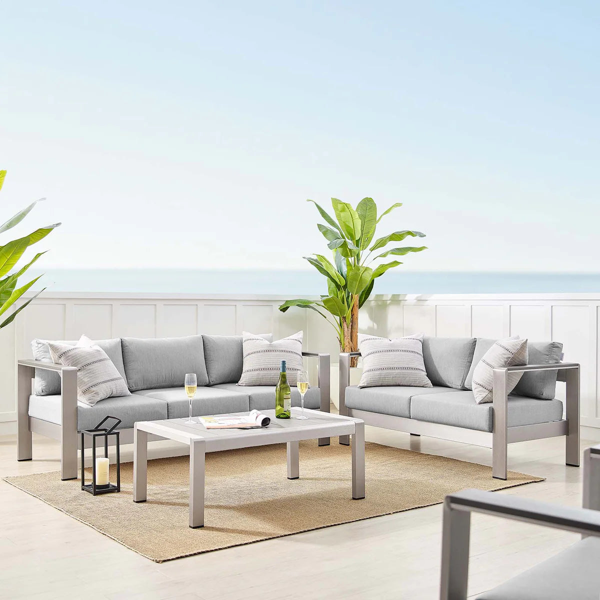 Shore 3-Piece Sunbrella® Fabric Outdoor Patio Aluminum Set - Durable and Stylish Seating with Premium Sunbrella® Fabric for Outdoor Comfort