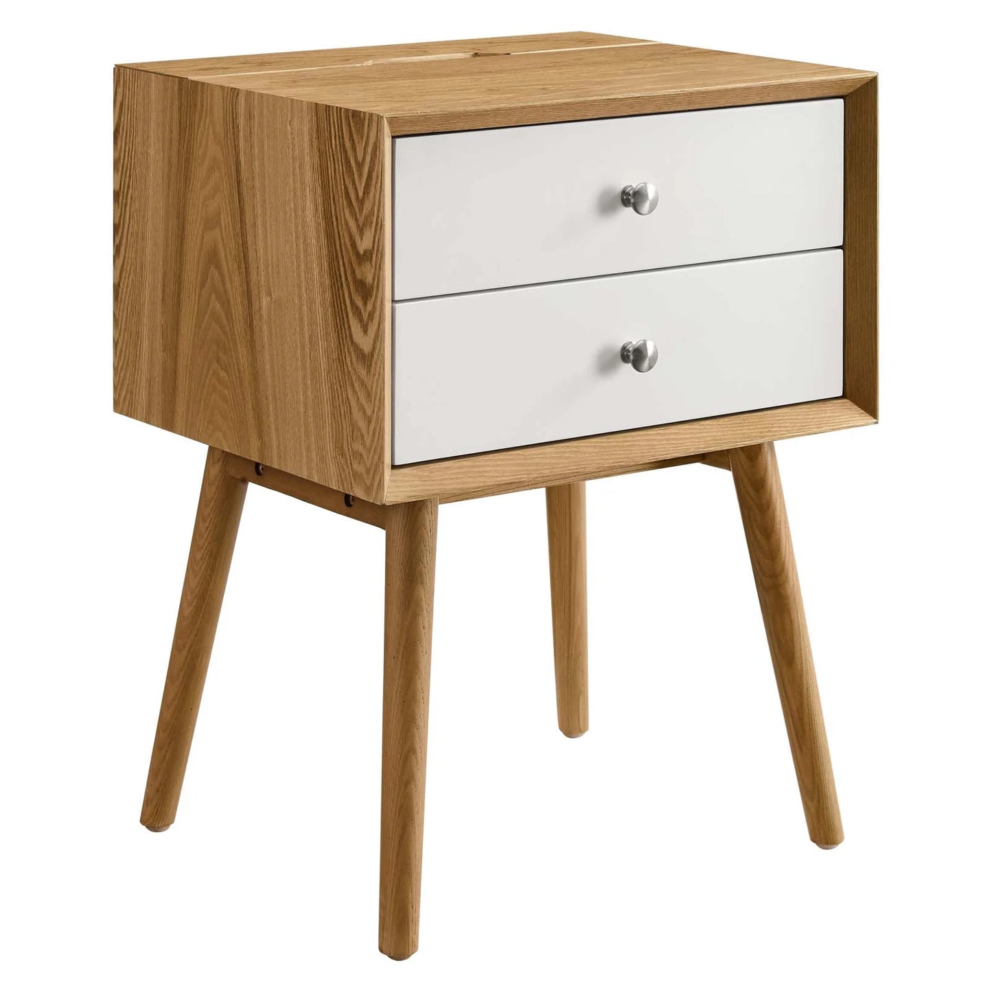 Ember Wood Nightstand with USB Ports and Outlets - Chic Mid-Century Modern Bedside Table in Walnut