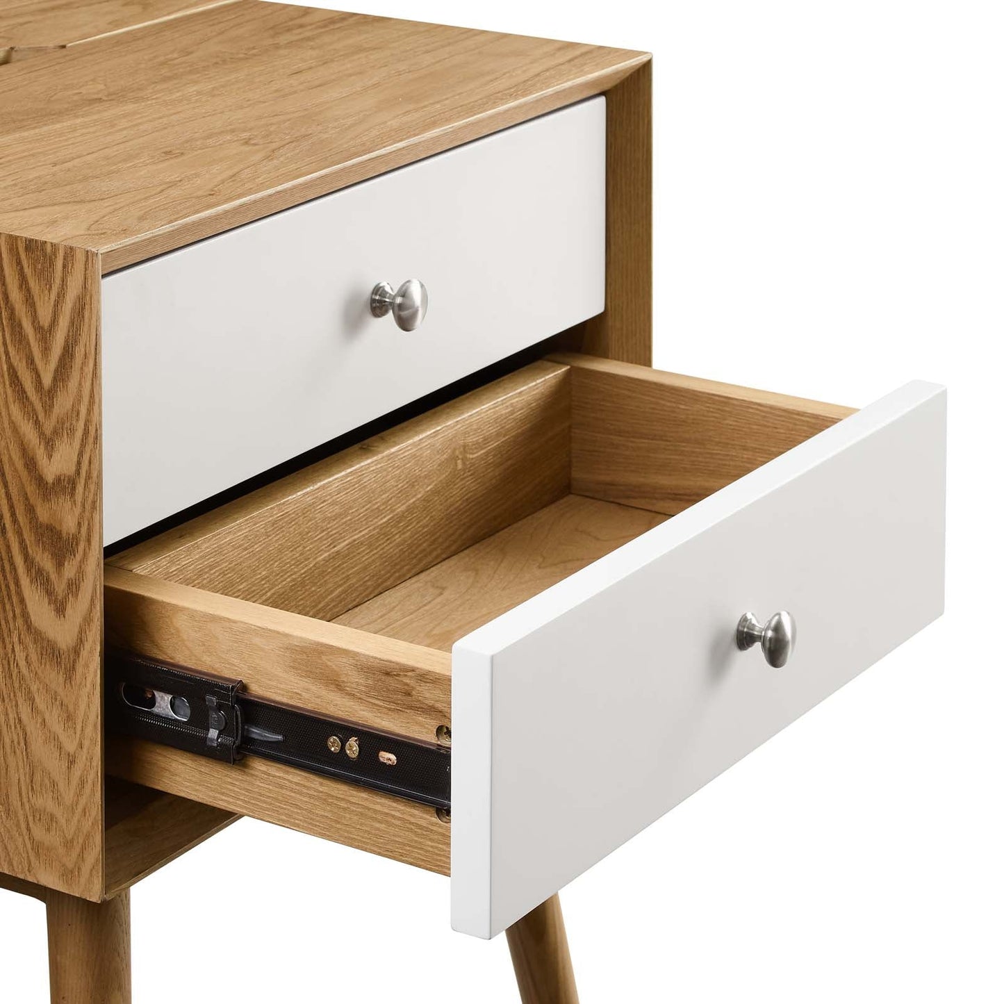 Ember Wood Nightstand with USB Ports and Outlets - Chic Mid-Century Modern Bedside Table in Walnut