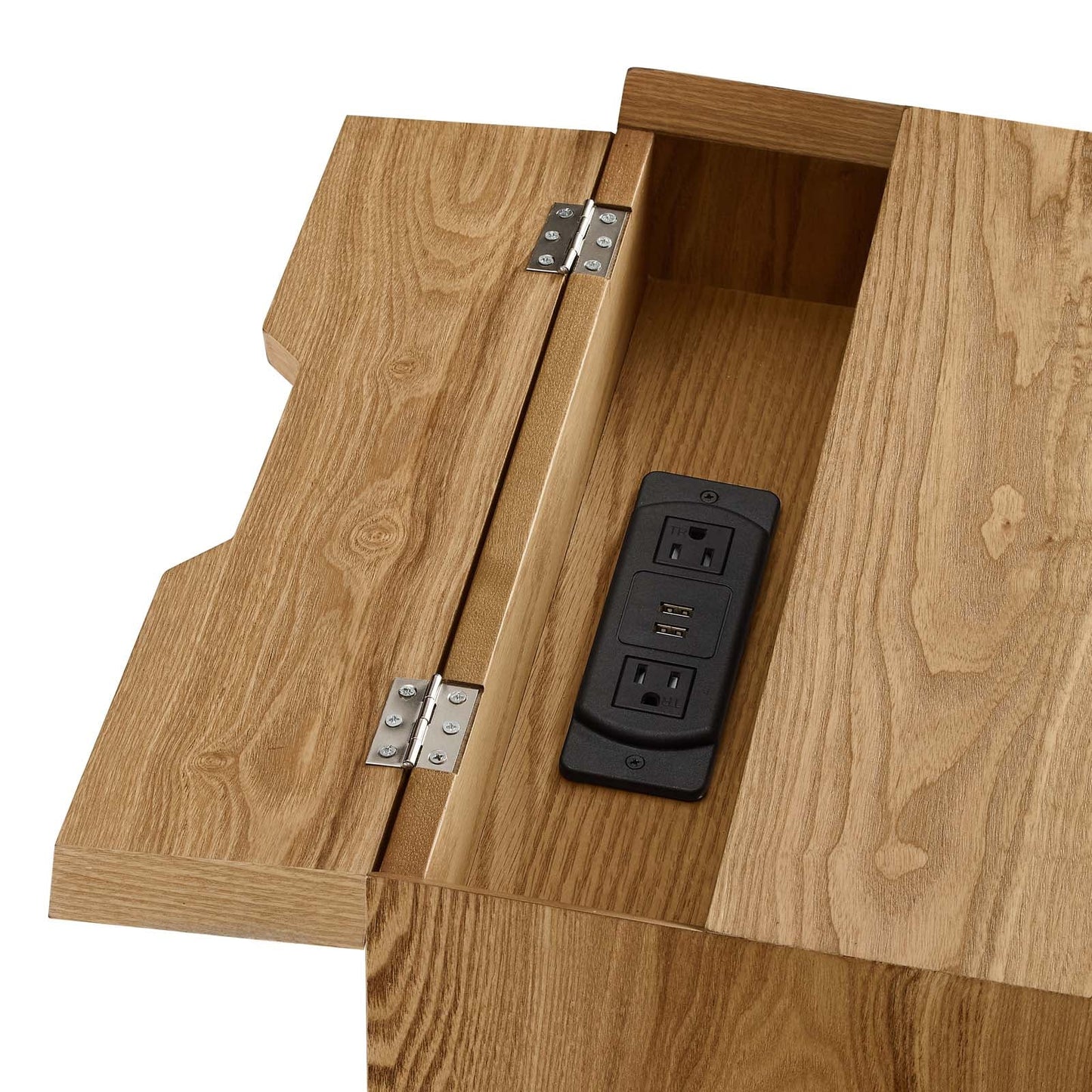 Ember Wood Nightstand with USB Ports and Outlets - Chic Mid-Century Modern Bedside Table in Walnut