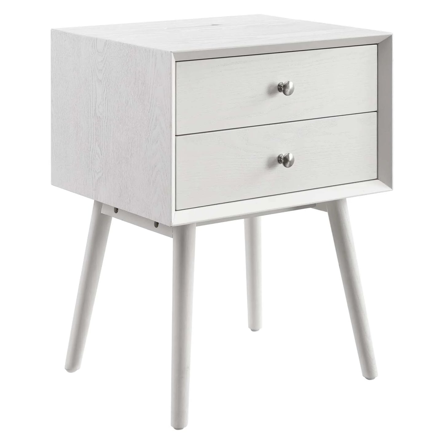 Ember Wood Nightstand with USB Ports and Outlets - Chic Mid-Century Modern Bedside Table in Walnut