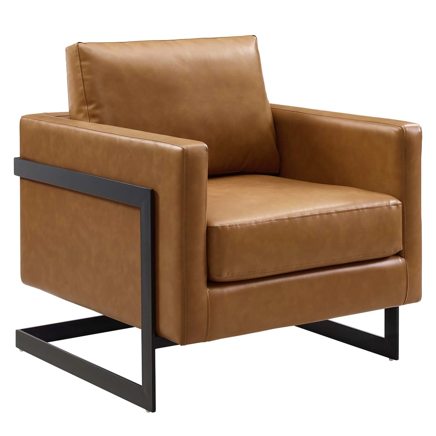 Posse Vegan Leather Accent Chair in Black and Tan – Modern Faux Leather Armchair