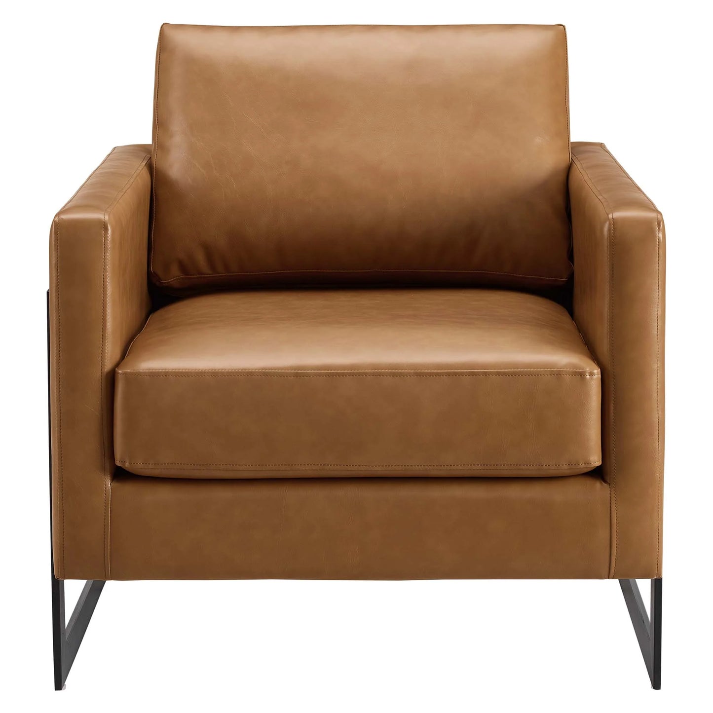 Posse Vegan Leather Accent Chair in Black and Tan – Modern Faux Leather Armchair