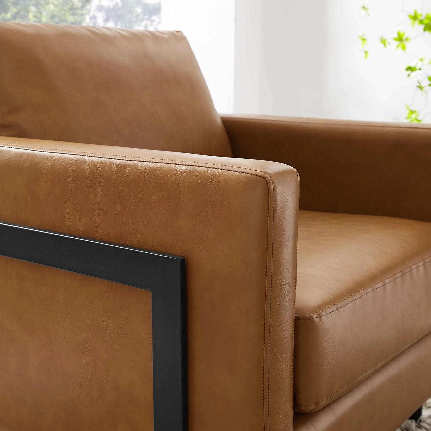 Posse Vegan Leather Accent Chair in Black and Tan – Modern Faux Leather Armchair