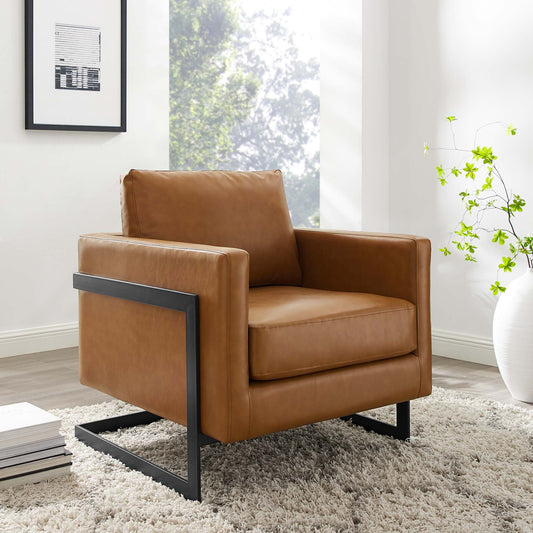 Posse Vegan Leather Accent Chair in Black and Tan β Modern Faux Leather Armchair