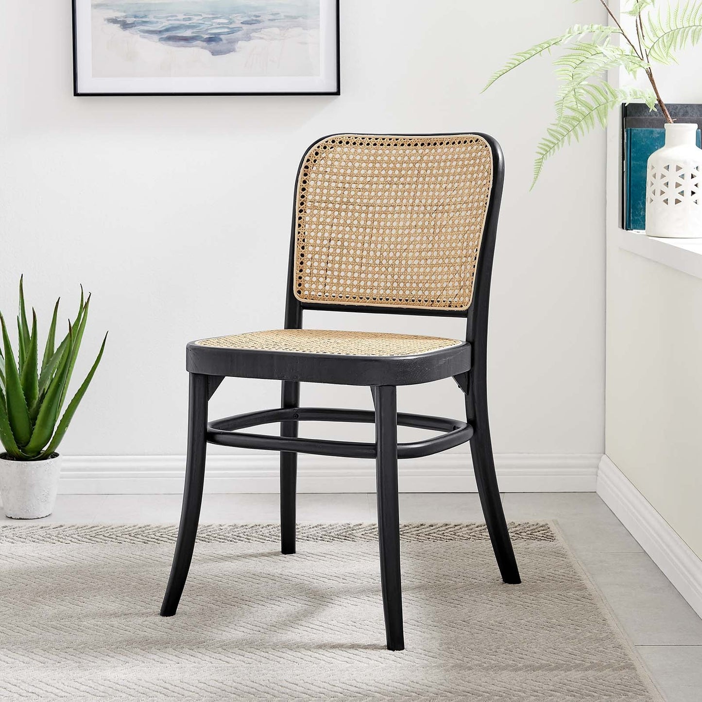 Winona Wood Dining Side Chair - Rustic Farmhouse Charm with Woven Rattan and Durable Elm Frame