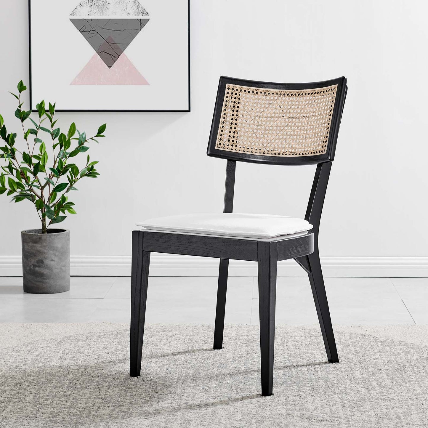 Caledonia Wood Dining Chair β Charming Cottage Style with Woven Rattan, Solid Elm, and Upholstered Comfort