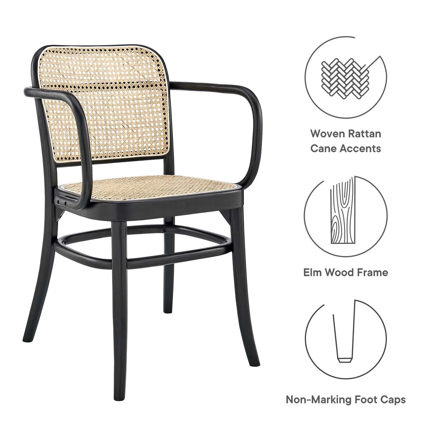 Winona Wood Dining Chair - Rustic Charm with Woven Rattan, Durable Elm Frame, No Assembly Needed