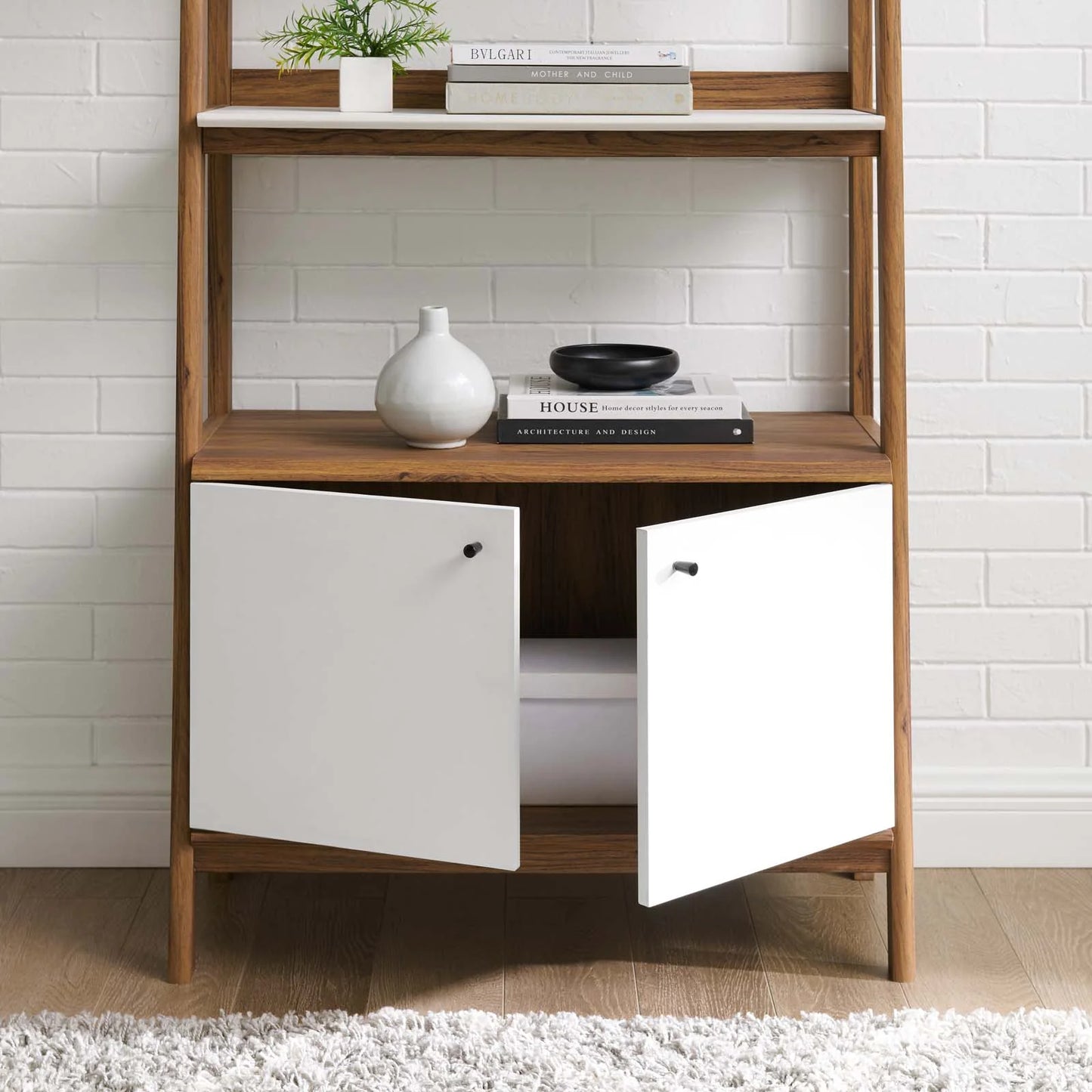 Bixby 33" Walnut and White Bookshelf - Modern Design for Stylish Storage and Display