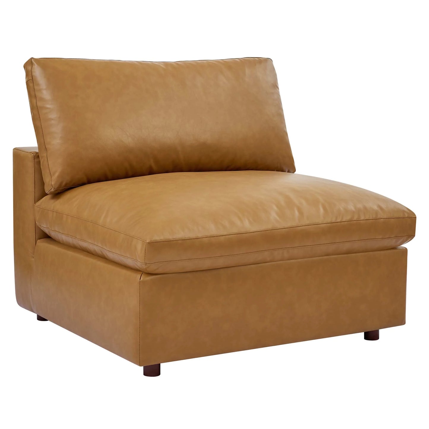 Commix Down Filled Overstuffed Vegan Leather Armless Chair in Tan
