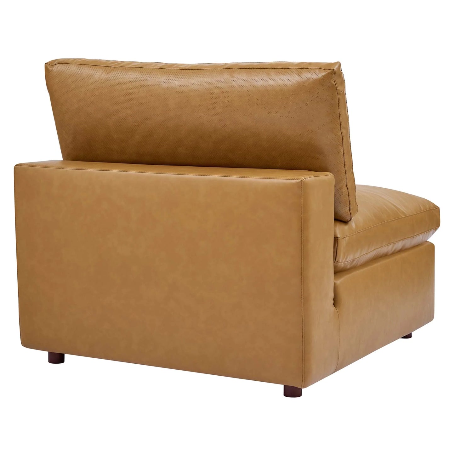 Commix Down Filled Overstuffed Vegan Leather Armless Chair in Tan