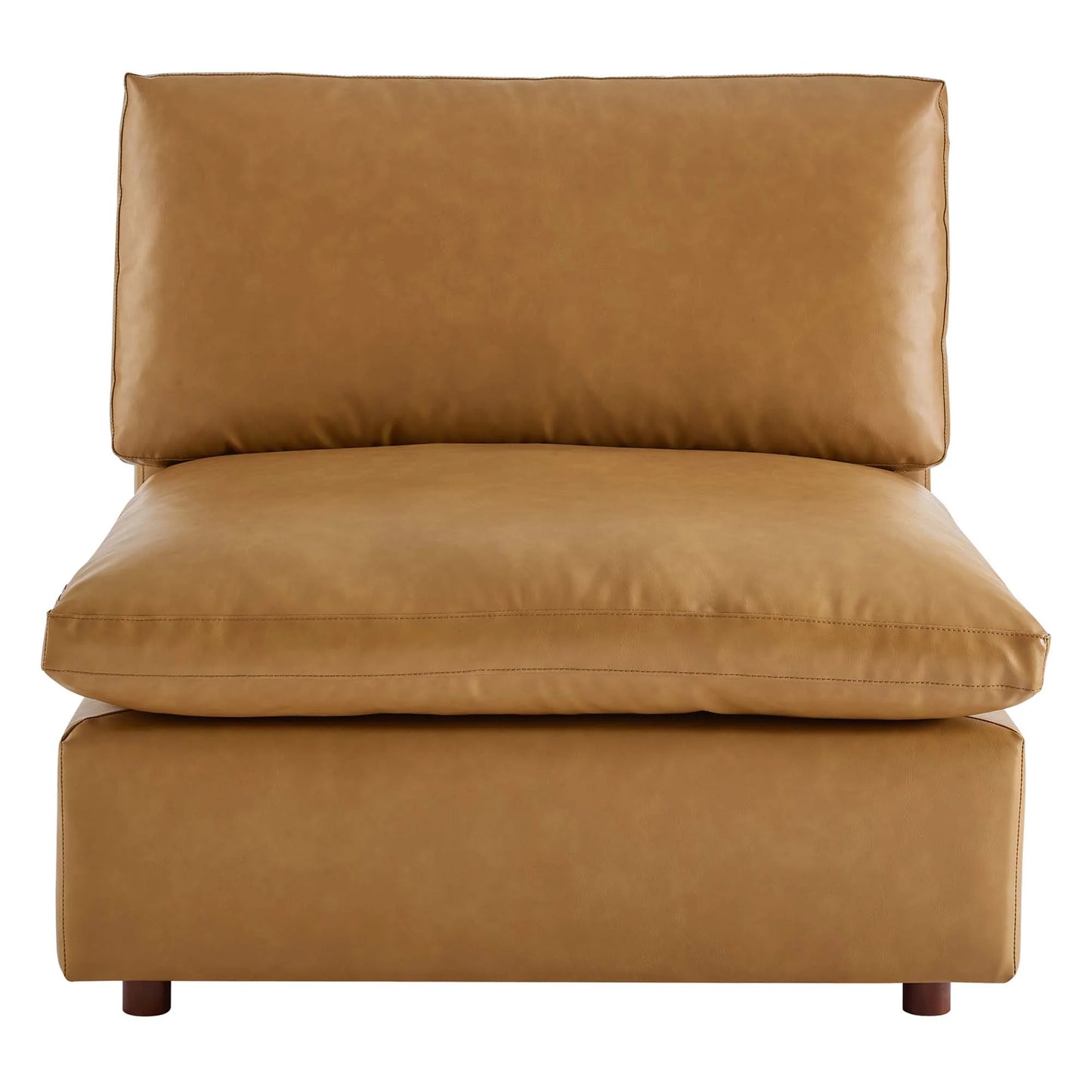 Commix Down Filled Overstuffed Vegan Leather Armless Chair in Tan