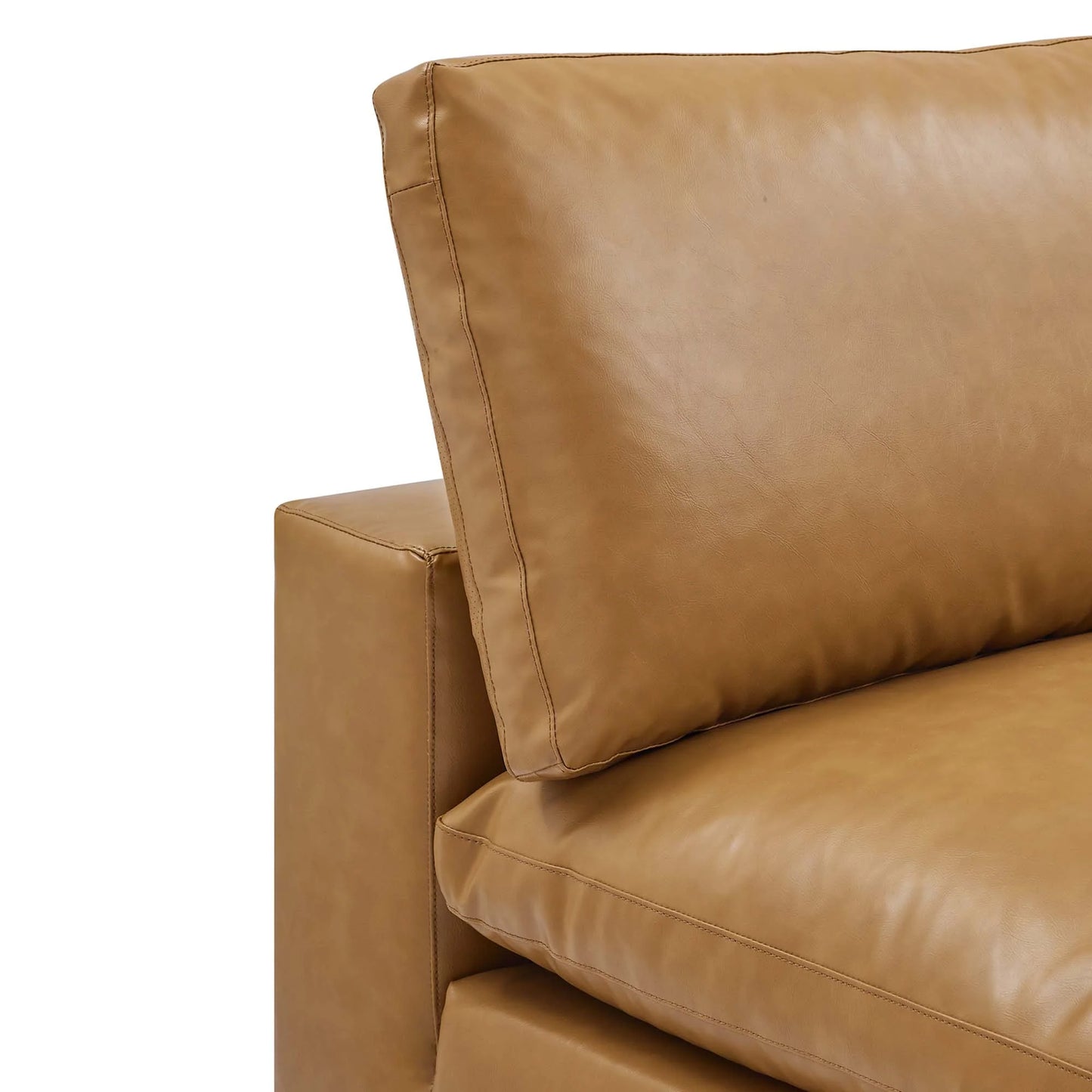 Commix Down Filled Overstuffed Vegan Leather Armless Chair in Tan
