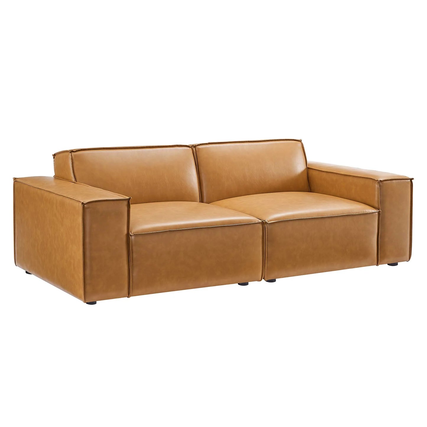 Restore Vegan Leather Loveseat in Tan - Sleek and Eco-Friendly Seating with a Modern Look for Contemporary Living Rooms