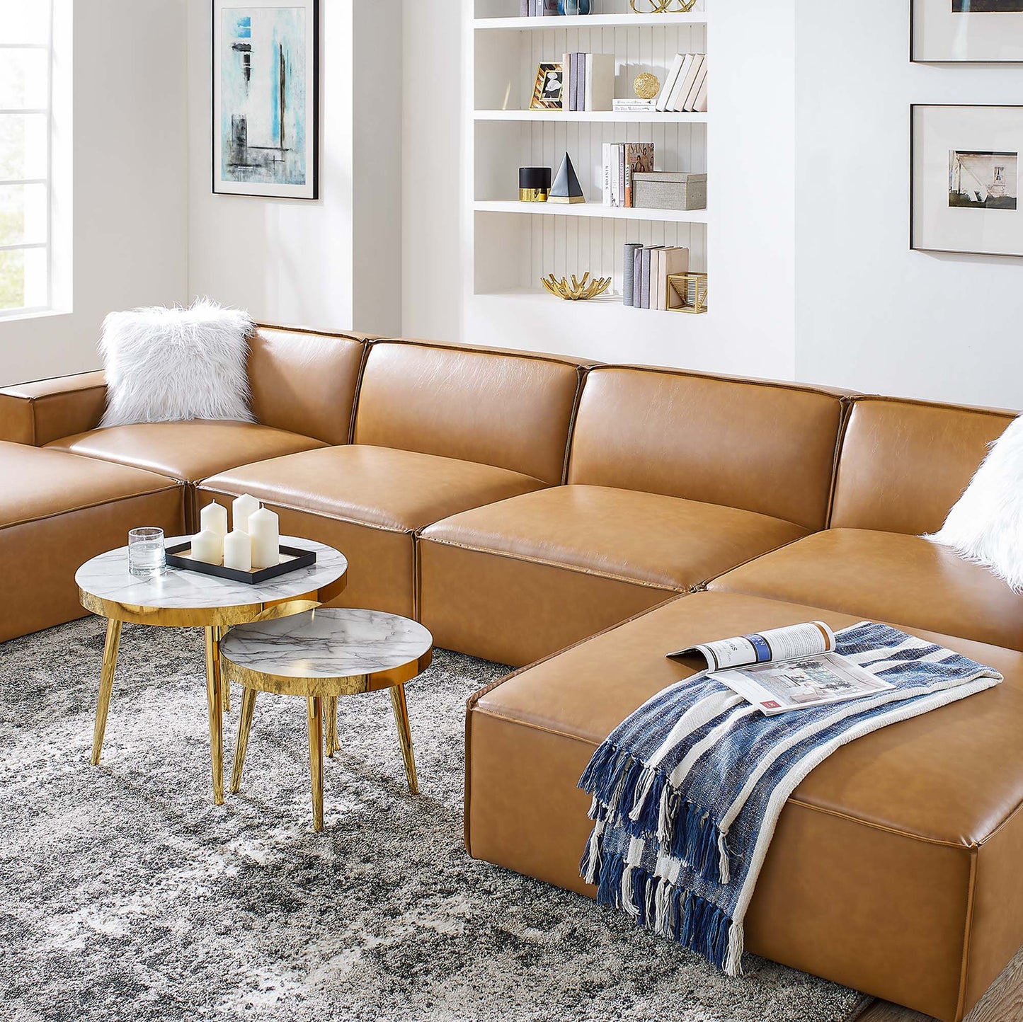 Restore 6-Piece Vegan Leather Sectional Sofa in Tan - Modern and Eco-Friendly Seating for Spacious Living Rooms