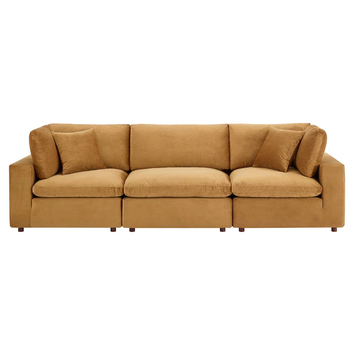 Commix Down-Filled Overstuffed Performance Velvet 3-Seater Sofa in Cognac - Luxurious and Comfortable Seating for Modern Living Spaces