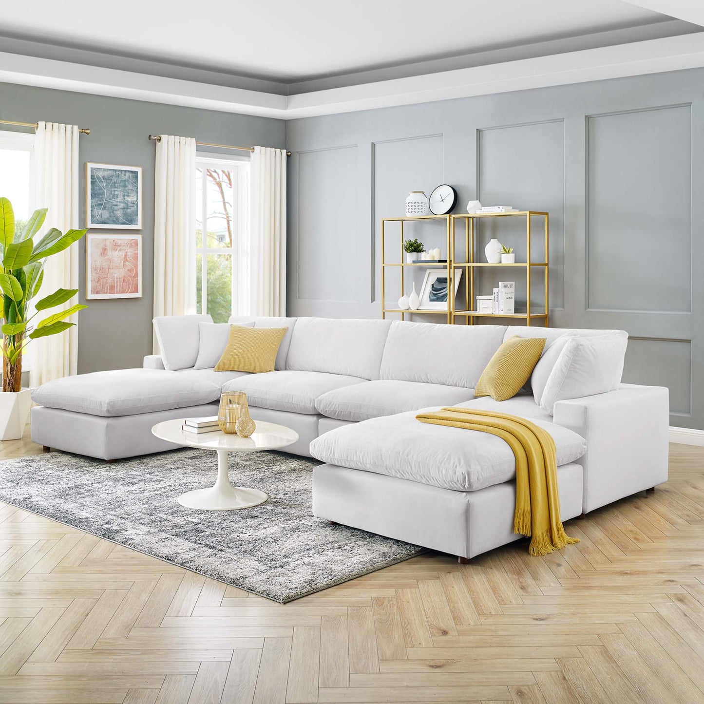 Commix 6-Piece Down-Filled Overstuffed Performance Velvet Sectional Sofa β Spacious, Luxurious Comfort with a Stylish Modern Design
