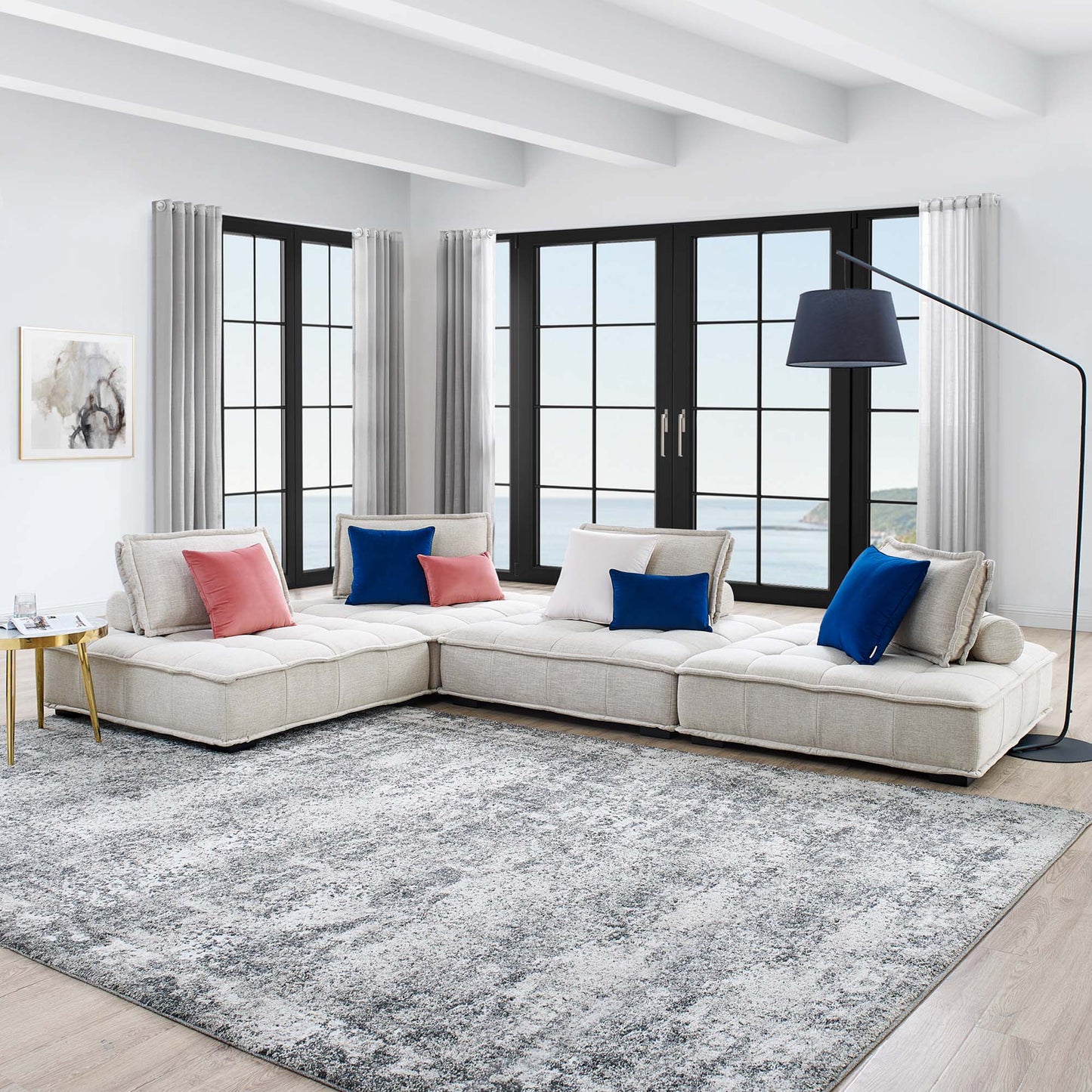 Saunter 4-Piece Tufted Fabric Sectional Sofa – Effortless Lounge Meets Elevated Design