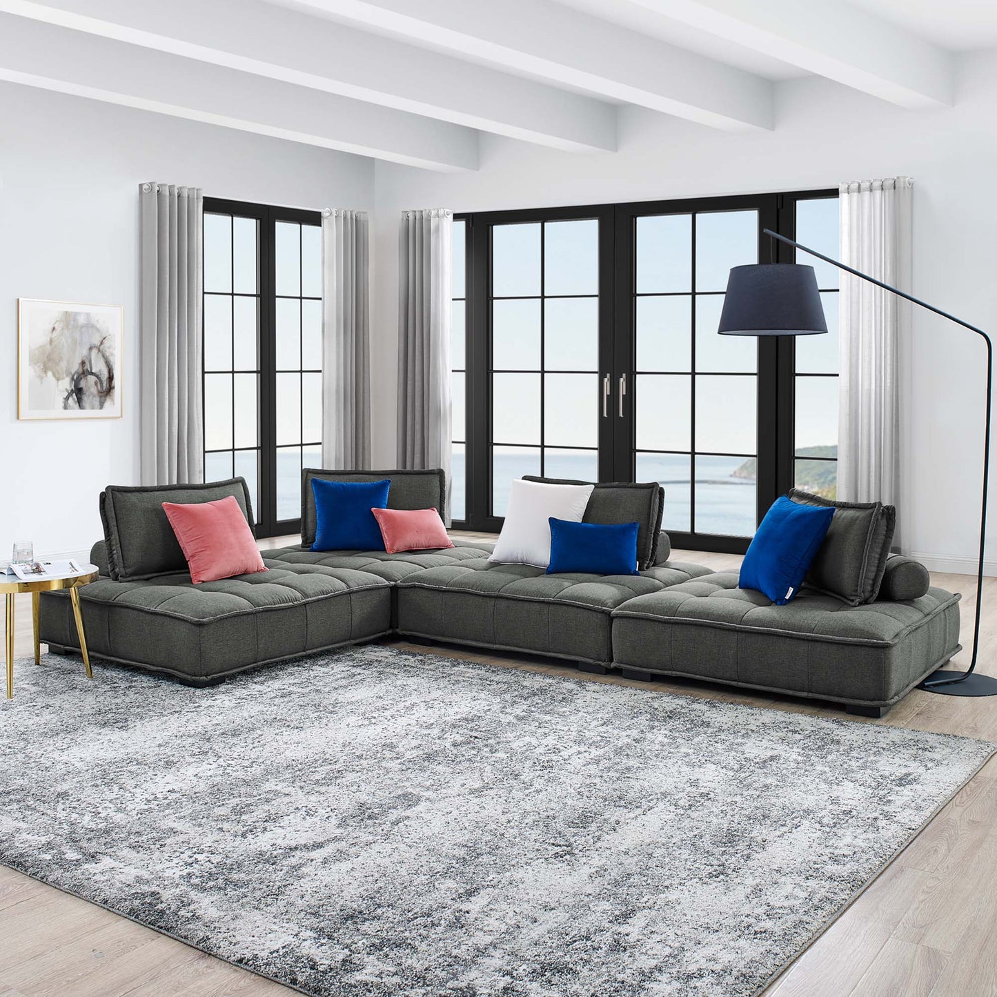 Saunter 4-Piece Tufted Fabric Sectional Sofa – Effortless Lounge Meets Elevated Design