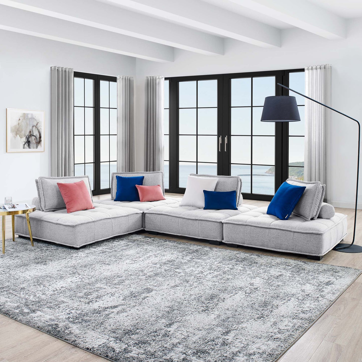 Saunter 4-Piece Tufted Fabric Sectional Sofa – Effortless Lounge Meets Elevated Design