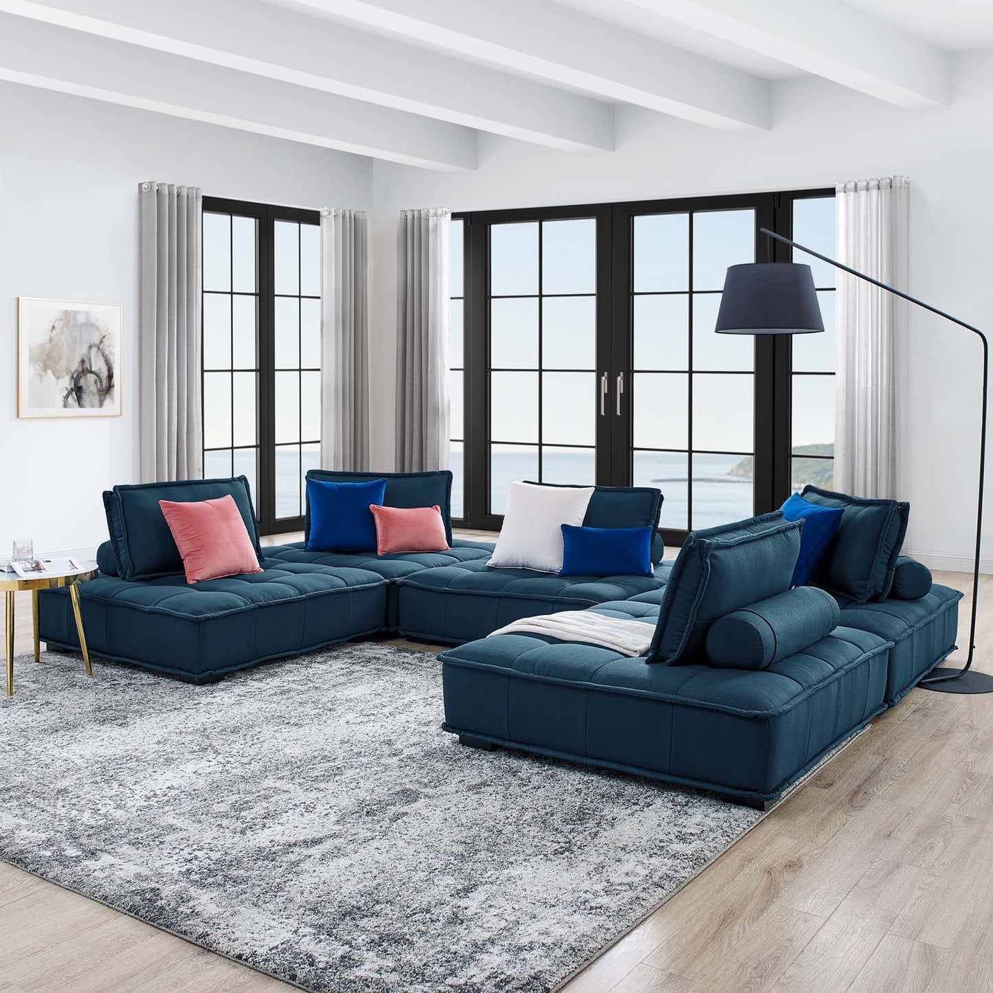Saunter 5-Piece Tufted Fabric Sectional Sofa – Elegant Comfort for Your Living Space