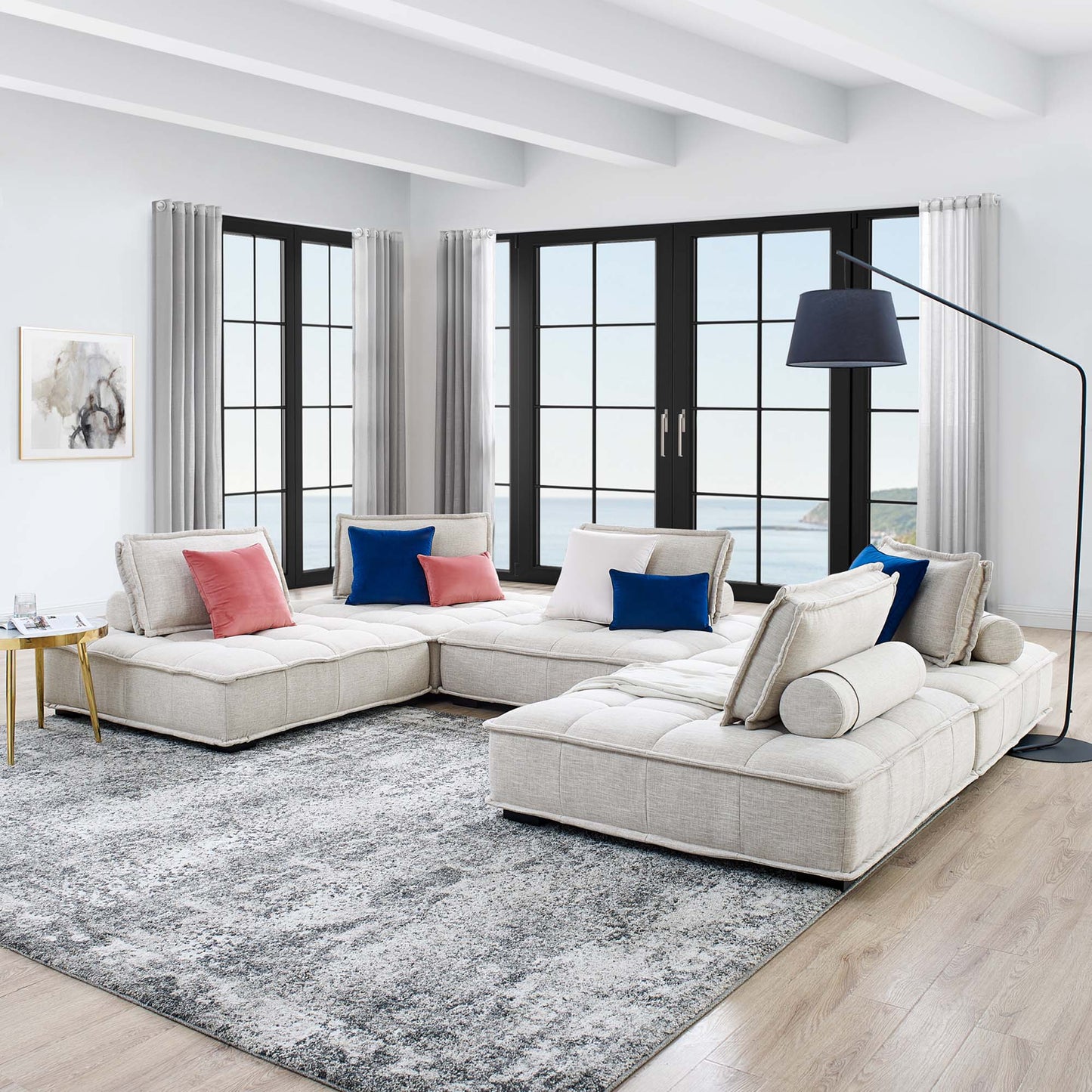 Saunter 5-Piece Tufted Fabric Sectional Sofa – Elegant Comfort for Your Living Space