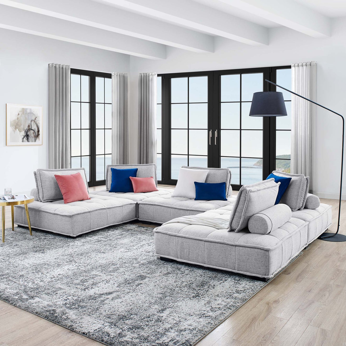 Saunter 5-Piece Tufted Fabric Sectional Sofa – Elegant Comfort for Your Living Space