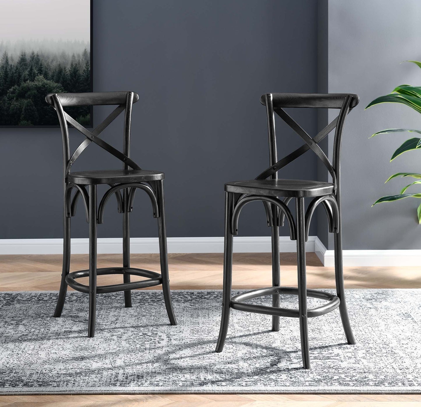 Gear Counter Stool - Modern Farmhouse Design with Sturdy Elm Wood and X-Brace Back for Enhanced Comfort