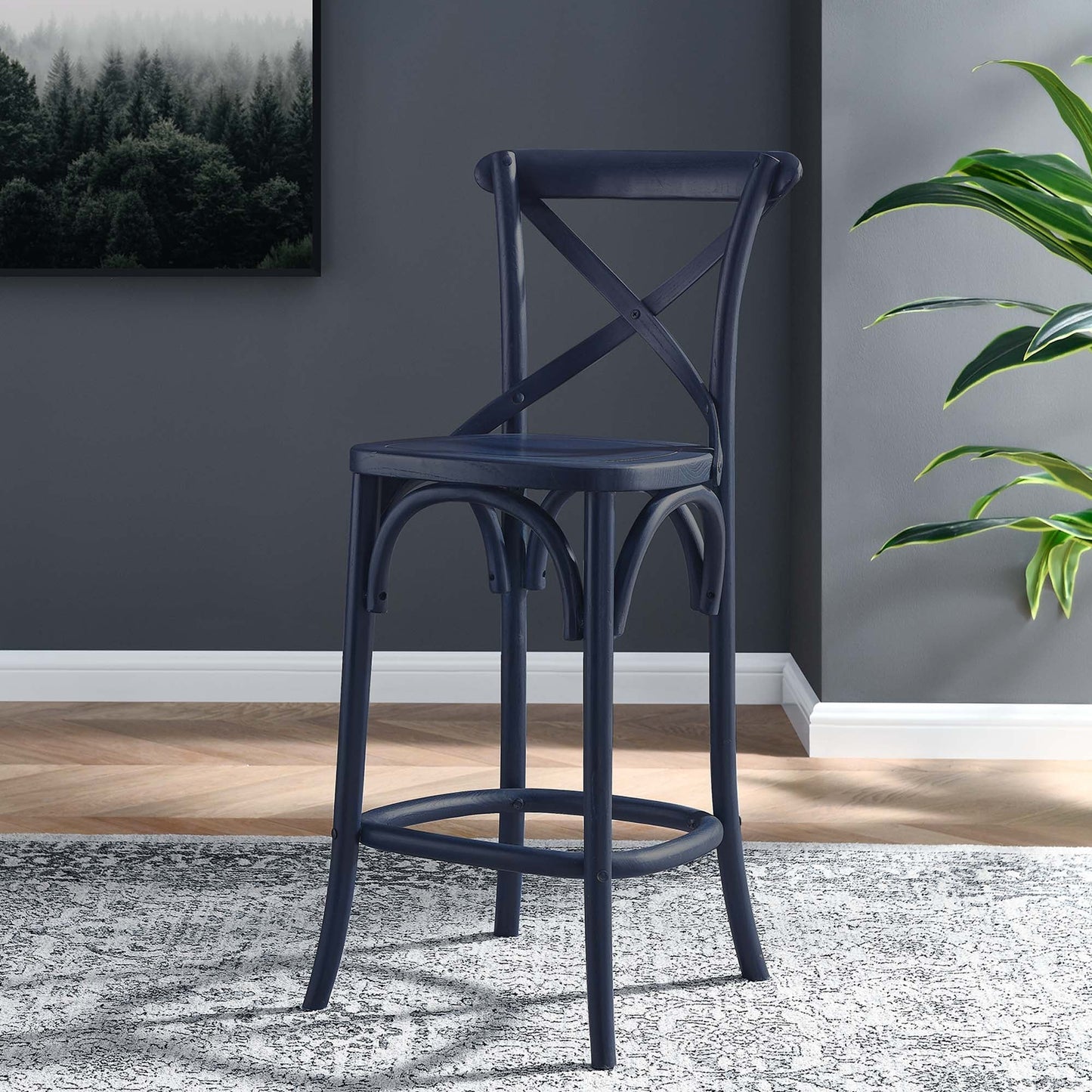 Gear Counter Stool - Modern Farmhouse Design with Sturdy Elm Wood and X-Brace Back for Enhanced Comfort
