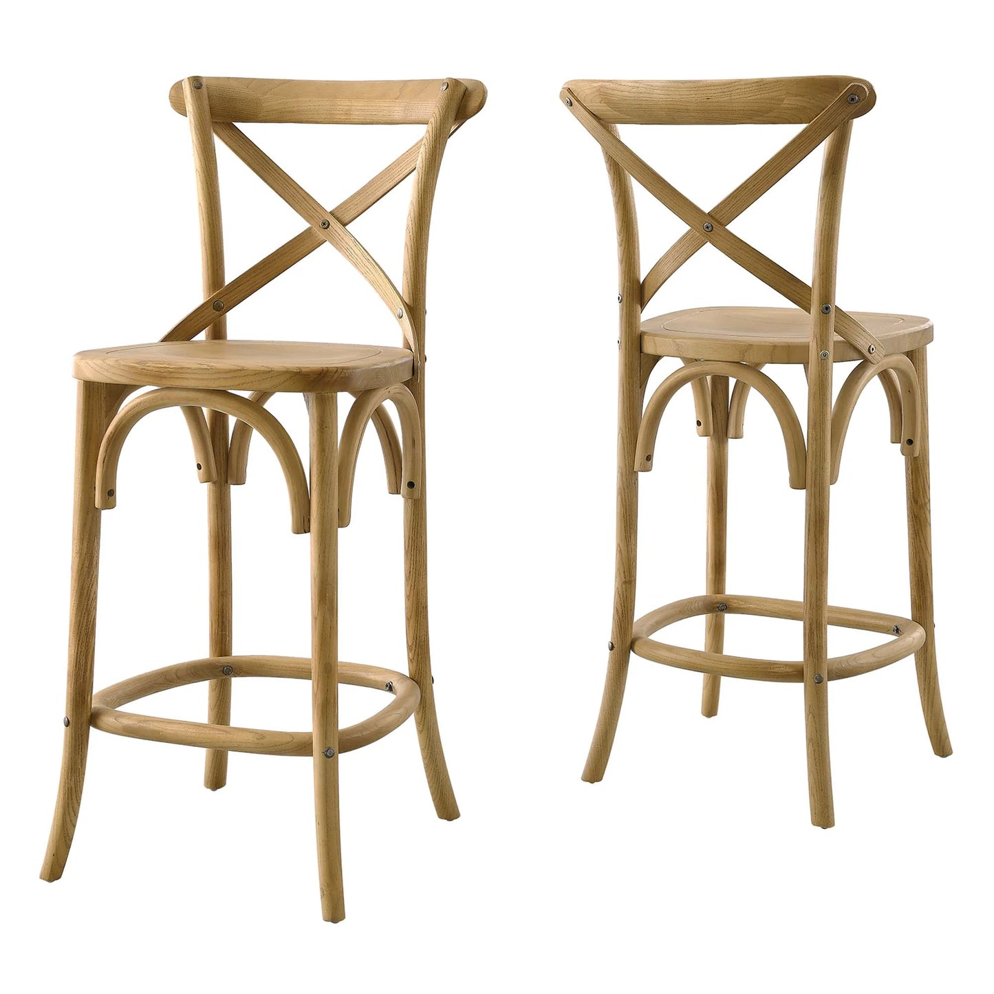 Gear Counter Stool - Modern Farmhouse Design with Sturdy Elm Wood and X-Brace Back for Enhanced Comfort