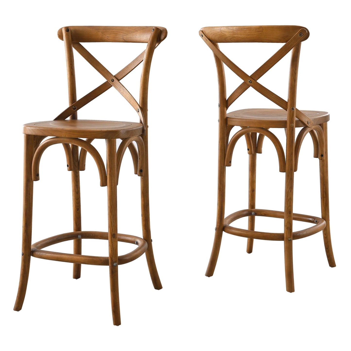 Gear Counter Stool - Modern Farmhouse Design with Sturdy Elm Wood and X-Brace Back for Enhanced Comfort