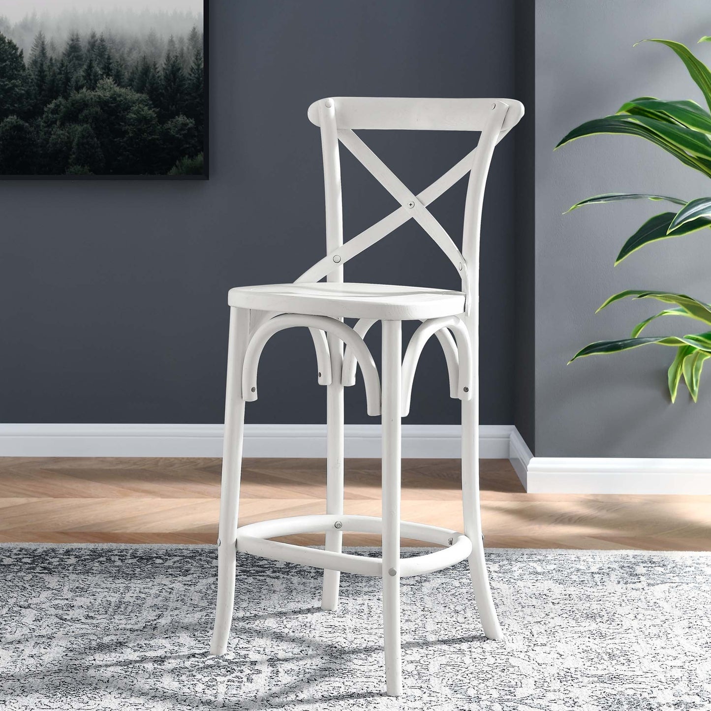 Gear Counter Stool - Modern Farmhouse Design with Sturdy Elm Wood and X-Brace Back for Enhanced Comfort