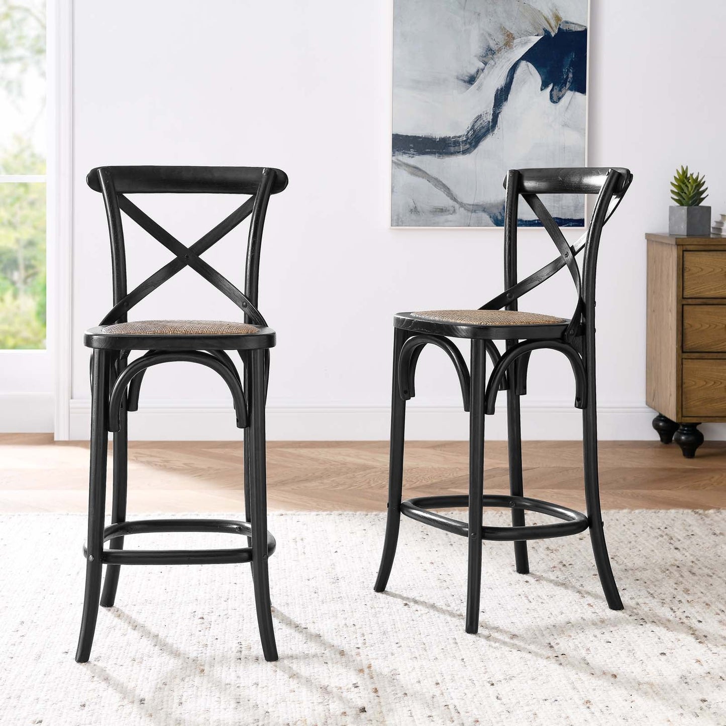 Gear Counter Stool β Modern Farmhouse Style with Sturdy Elm Wood and X-Brace Back in Black for Enhanced Comfort