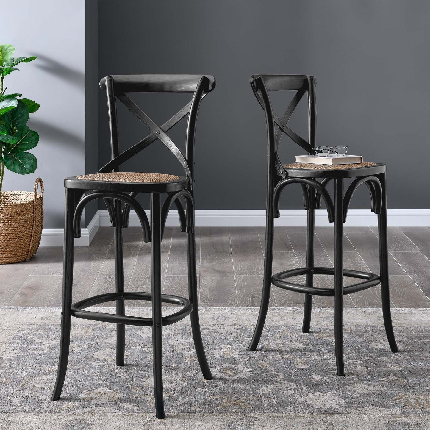 Gear Bar Stool β Modern Farmhouse Design with Sturdy Elm Wood, X-Brace Back & Non-Marking Caps