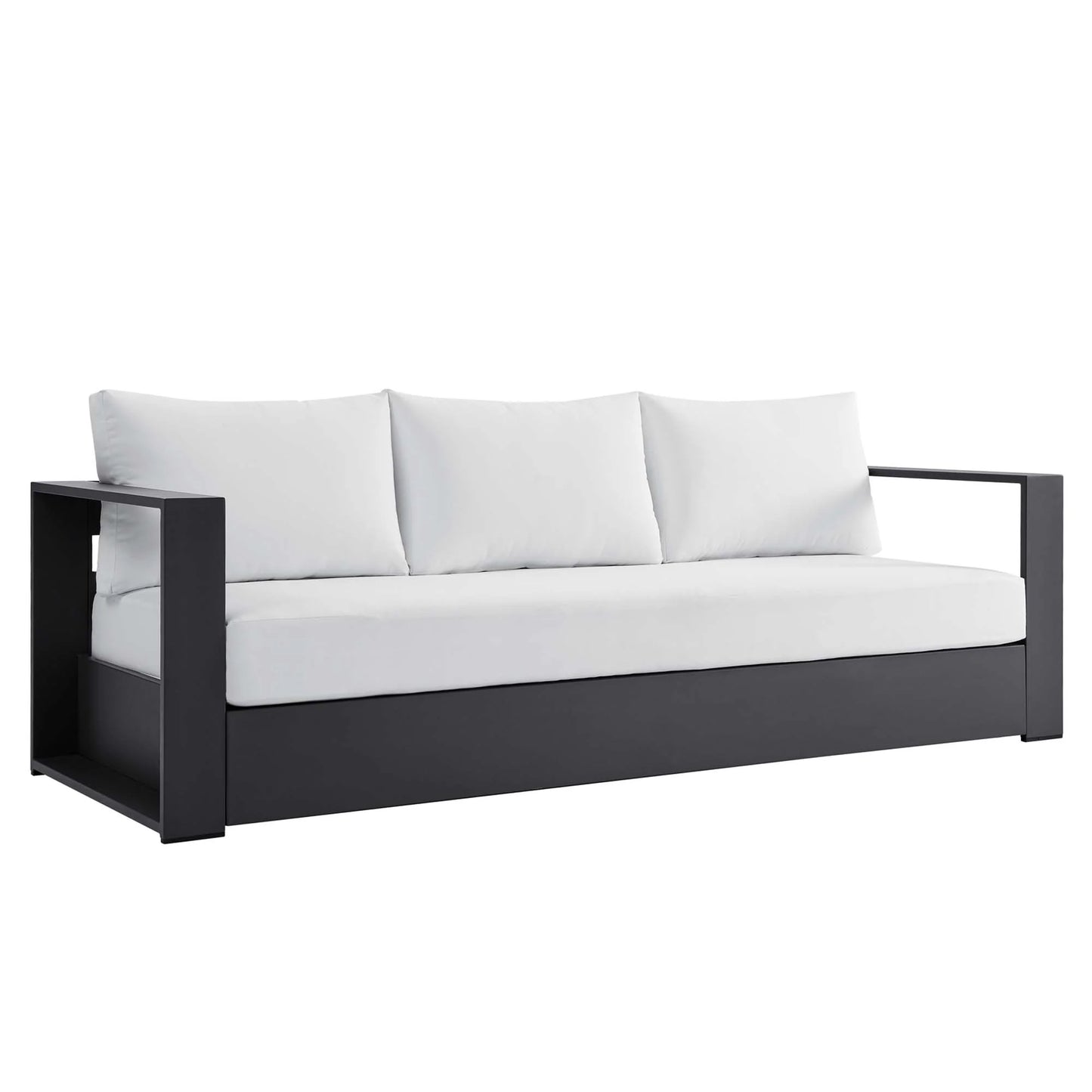 Tahoe Outdoor Patio Powder-Coated Aluminum Sofa in Gray Charcoal
